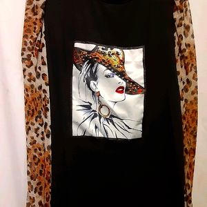 Leopard Print Rhinestone / Sheer Top - 2X